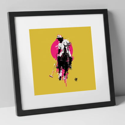 The Vibrant Chukka polo horse art print in black frame