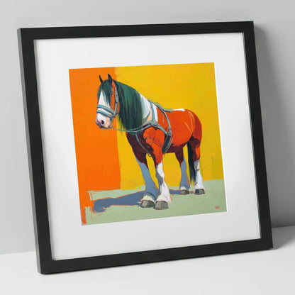 The Vibrant Draught horse breed art print in black frame