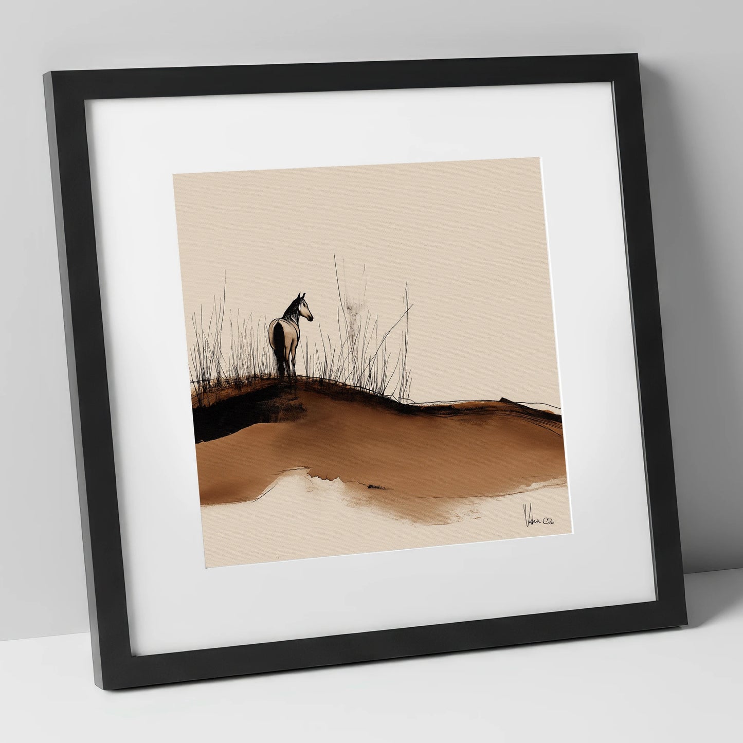 Solitude on the Ridge horse landscape art print in black frame
