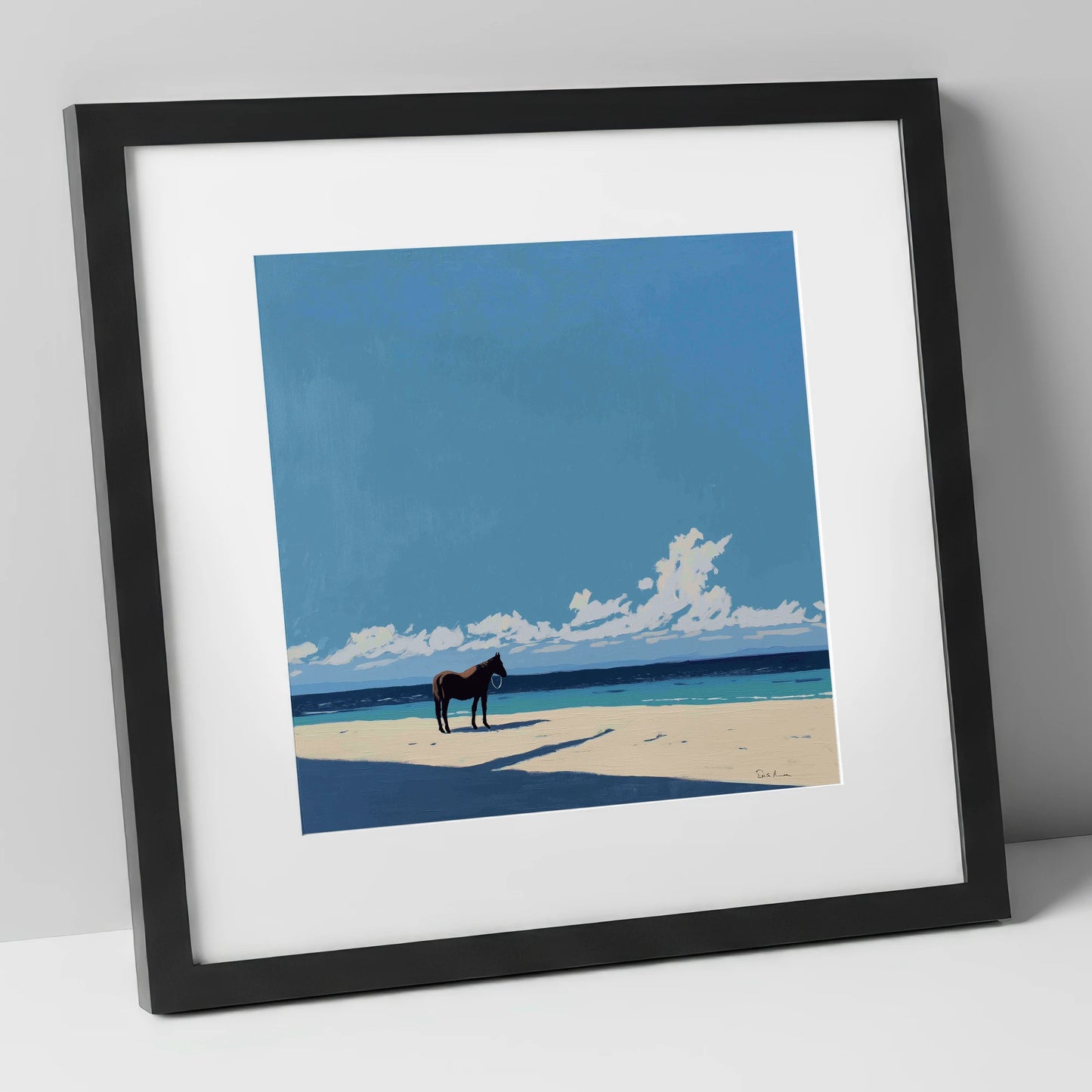 Coastal Contemplation horse landscape art print in black frame