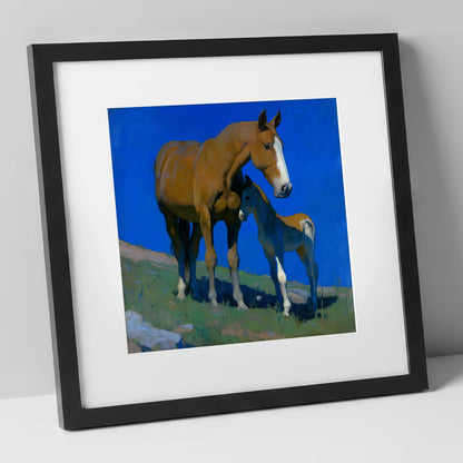 Under the Cobalt Sky mare & foal art print in black frame