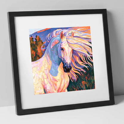 Colourful Andalusian Stallion Portrait horse breed art print in black frame