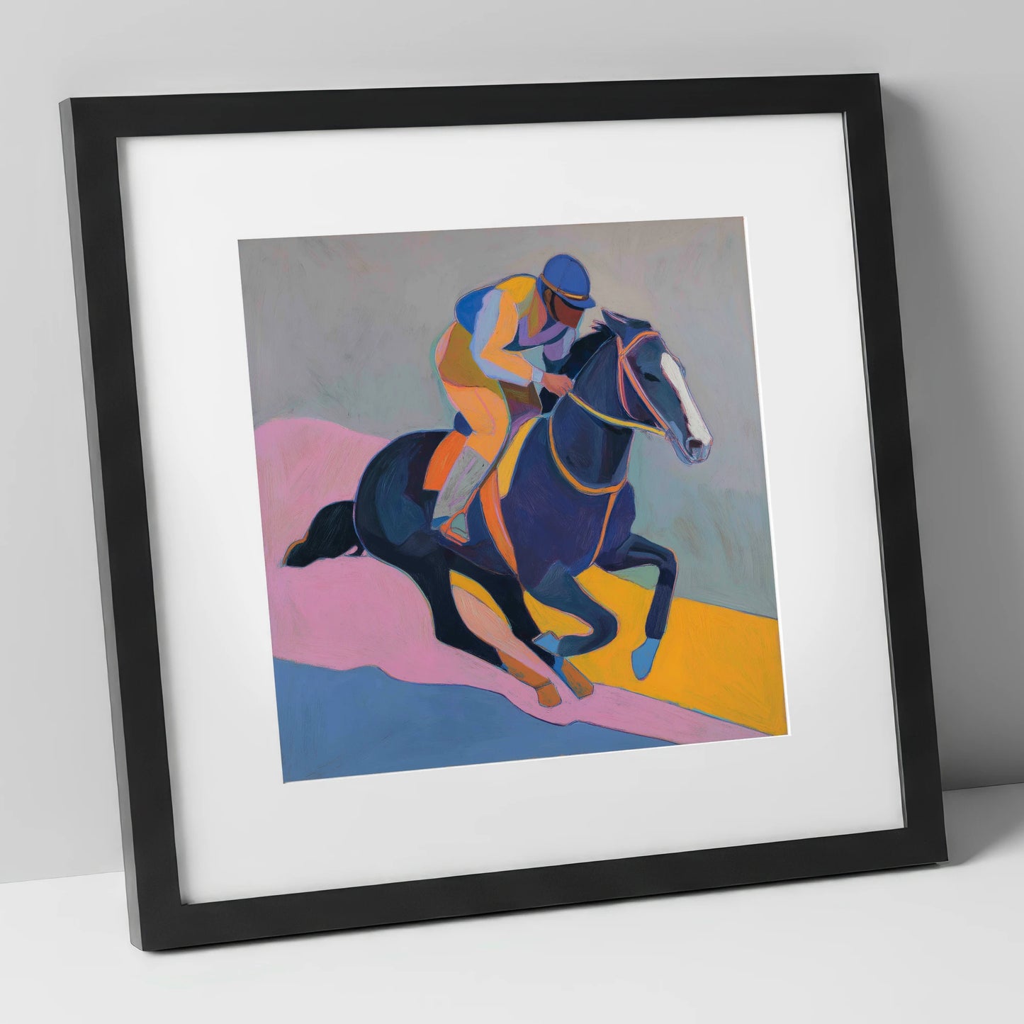 Colour of the Chase racing horse art print in black frame