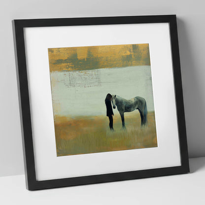 The Quiet Bond horse & rider art print in black frame