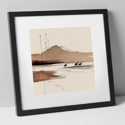 Sepia Equine Horizon horse landscape art print in black frame