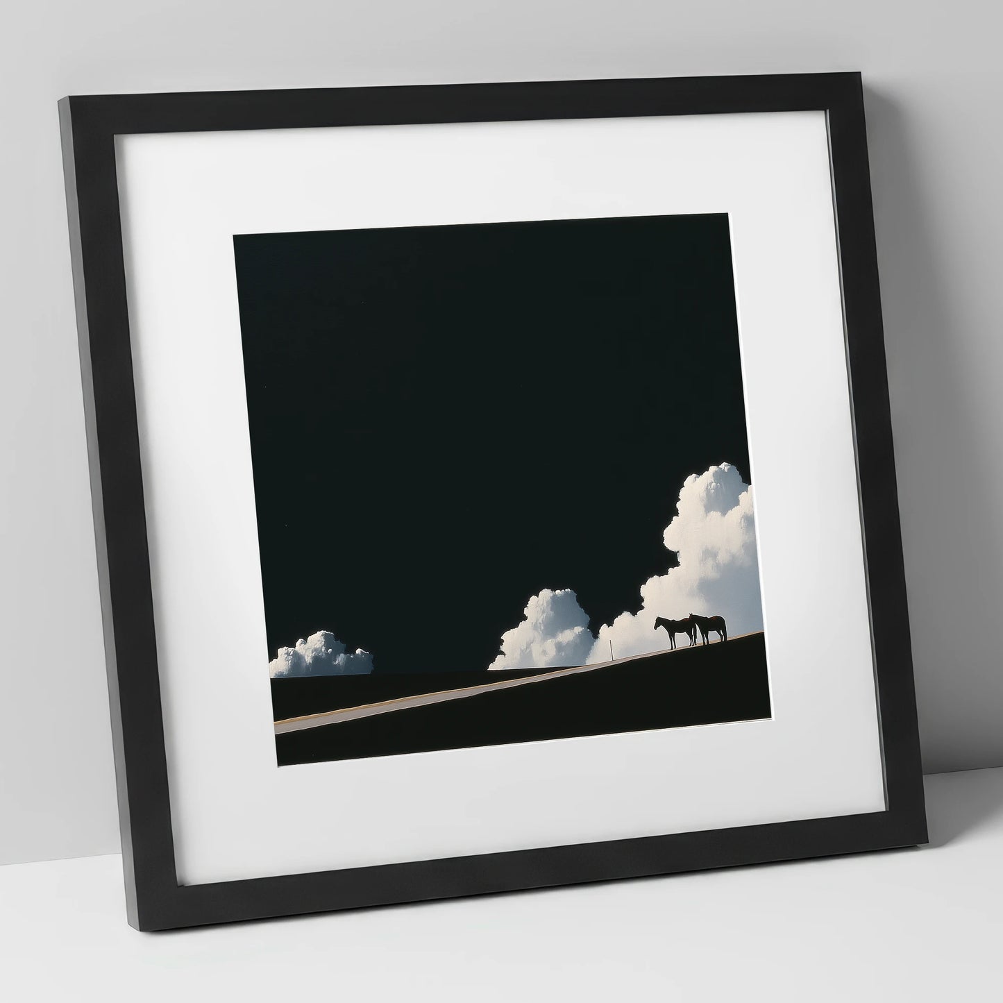 Beneath an Obsidian Sky horse landscape art print in black frame