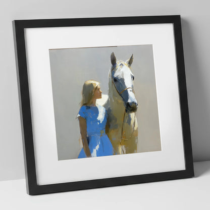A Sunlit Bond horse & rider art print in black frame
