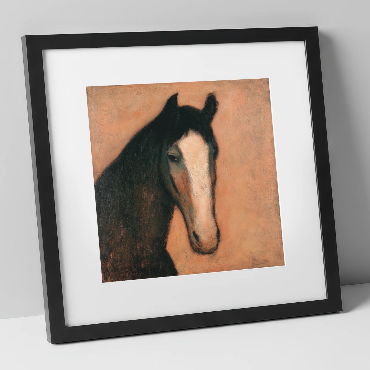 Dignity in Shadows horse portrait art print in black frame