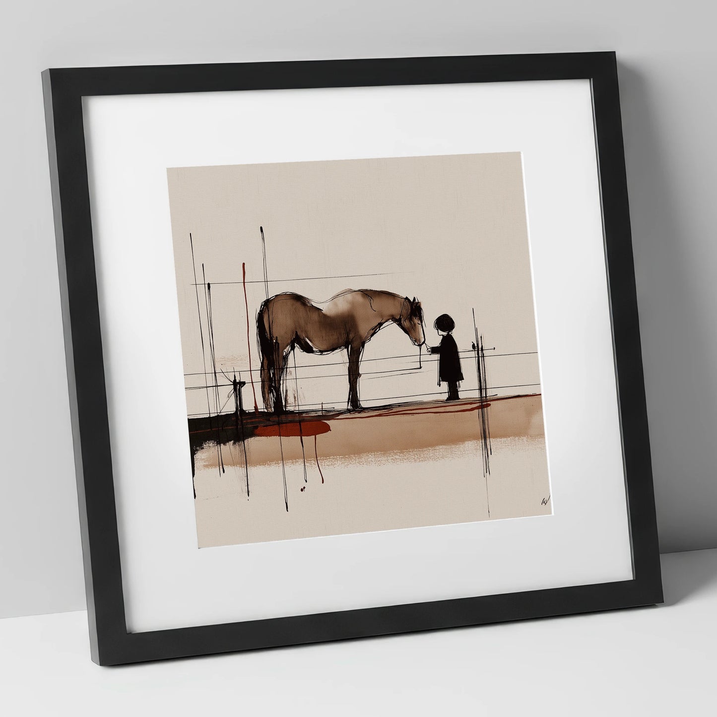 A Quiet Understanding horse & rider art print in black frame