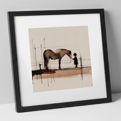 A Quiet Understanding horse & rider art print in black frame