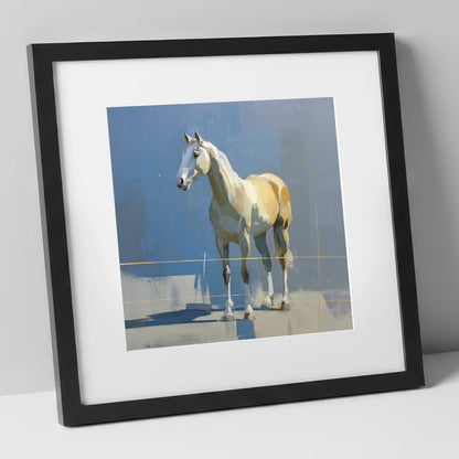 Sunlit Grey on Slate horse portrait art print in black frame