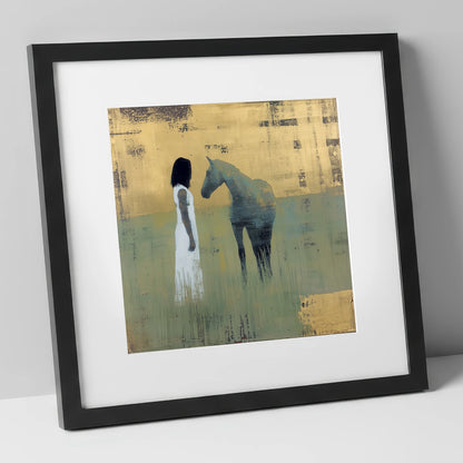 A Quiet Connection horse & rider art print in black frame