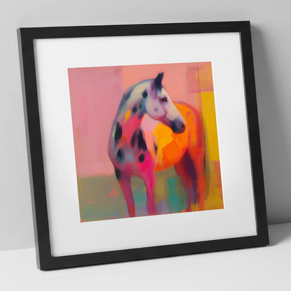 Vibrant Appaloosa horse breed art print in black frame