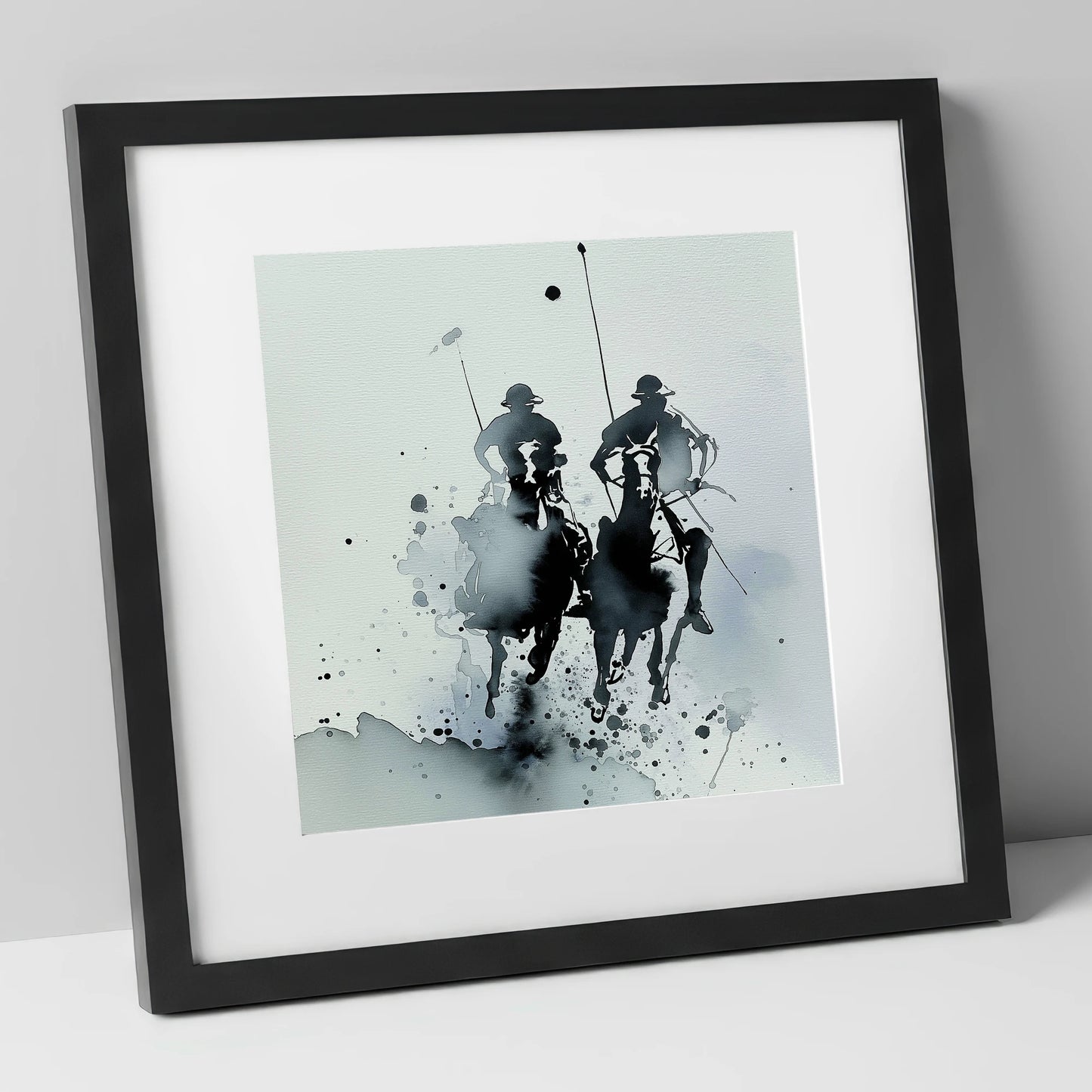 Charge of the Chukka polo horse art print in black frame
