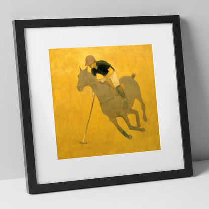 Golden Chukka polo horse art print in black frame