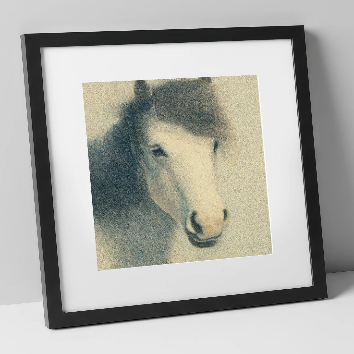 Midnight Slate Portrait horse breed art print in black frame