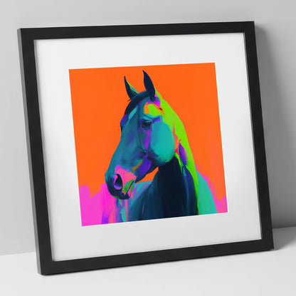 Electric Equine Spirit horse portrait art print in black frame