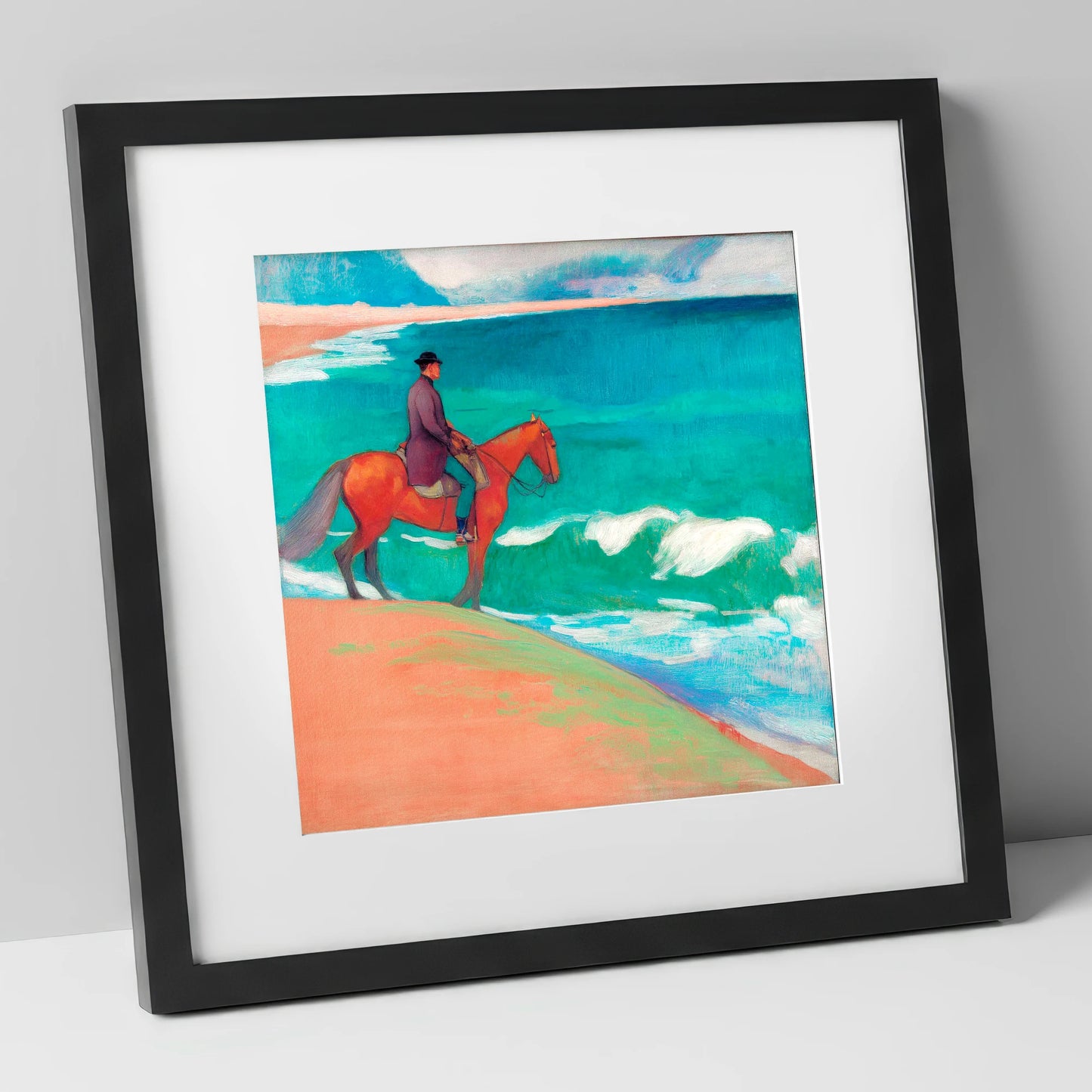Chestnut By The Emerald Shore horse landscape art print in black frame