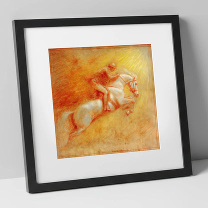 Ascent Into Light show jumping horse art print in black frame