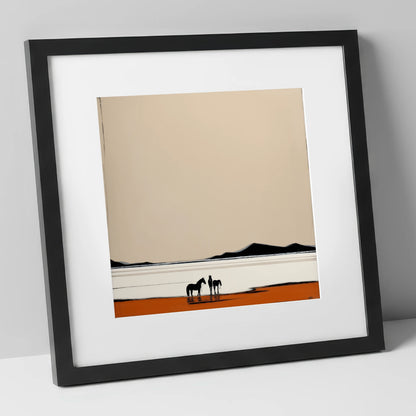 Silhouetted Horizons horse landscape art print in black frame