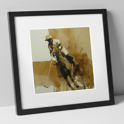 Sepia Polo Momentum polo horse art print in black frame