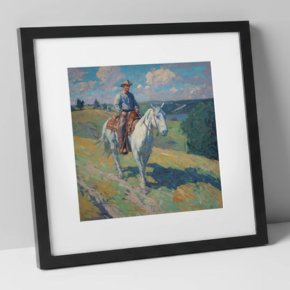 Riding the Ridge western horse art print in black frame