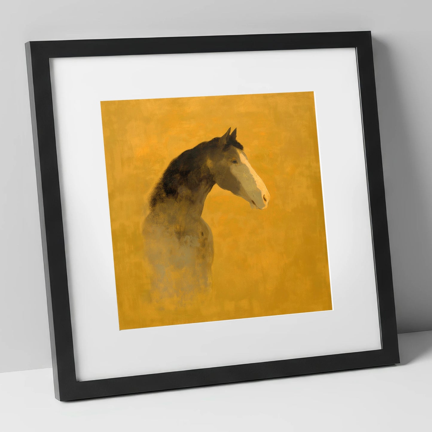 Gilded Equine Profile horse portrait art print in black frame