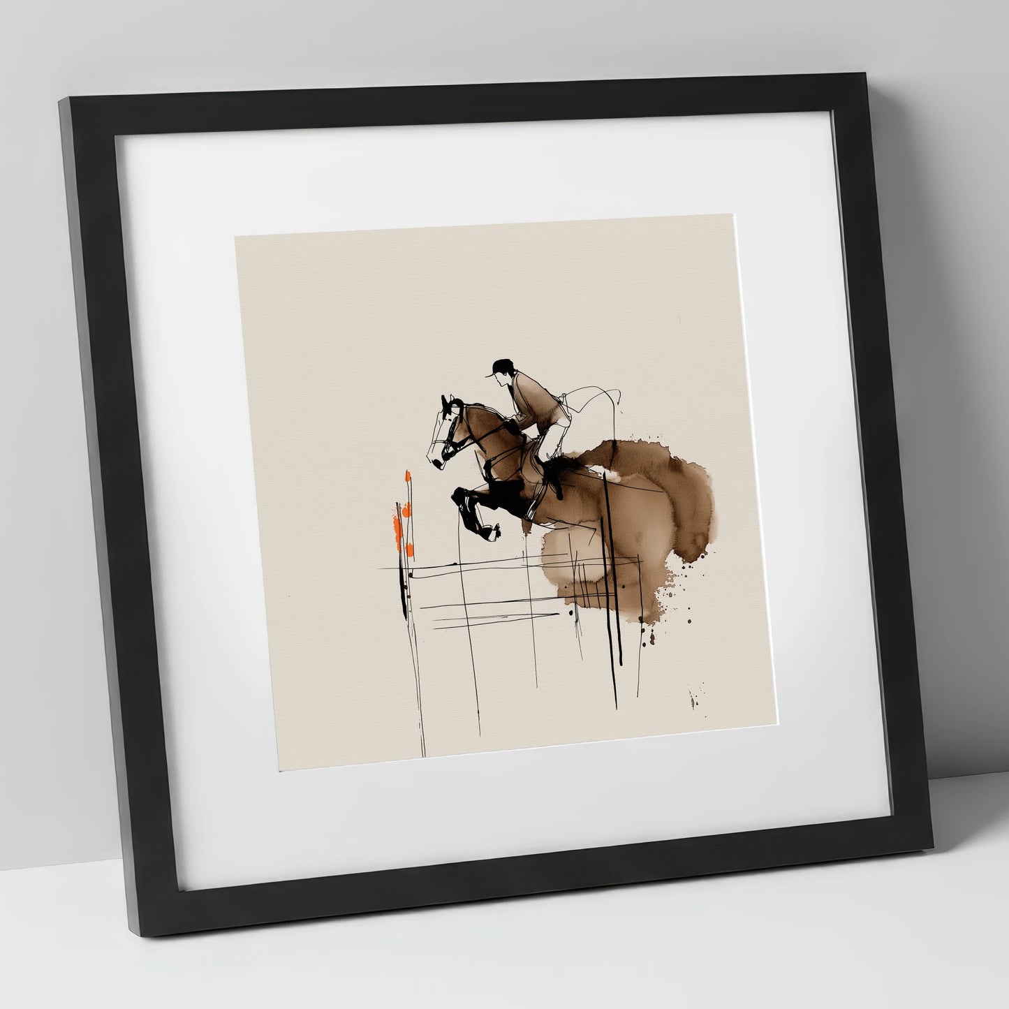 Dynamic Showjumping Flight show jumping horse art print in black frame
