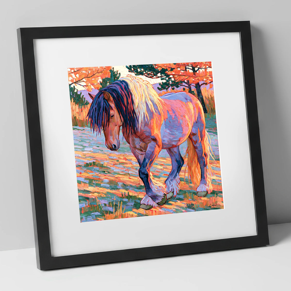 Vibrant Feathered Heavy Horse horse breed art print in black frame