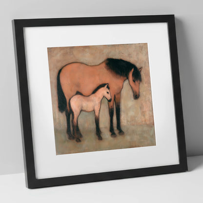 Earthen Bond mare & foal art print in black frame