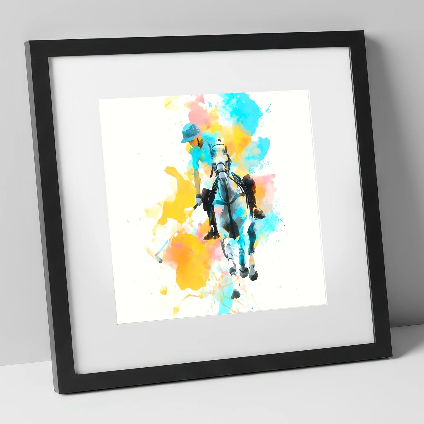 The Perfect Strike polo horse art print in black frame