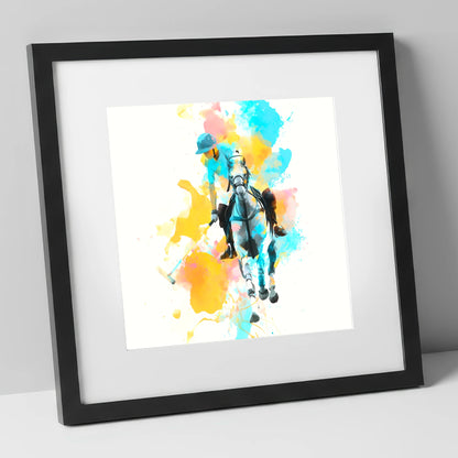 The Perfect Strike polo horse art print in black frame