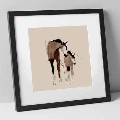 Tender Connection mare & foal art print in black frame