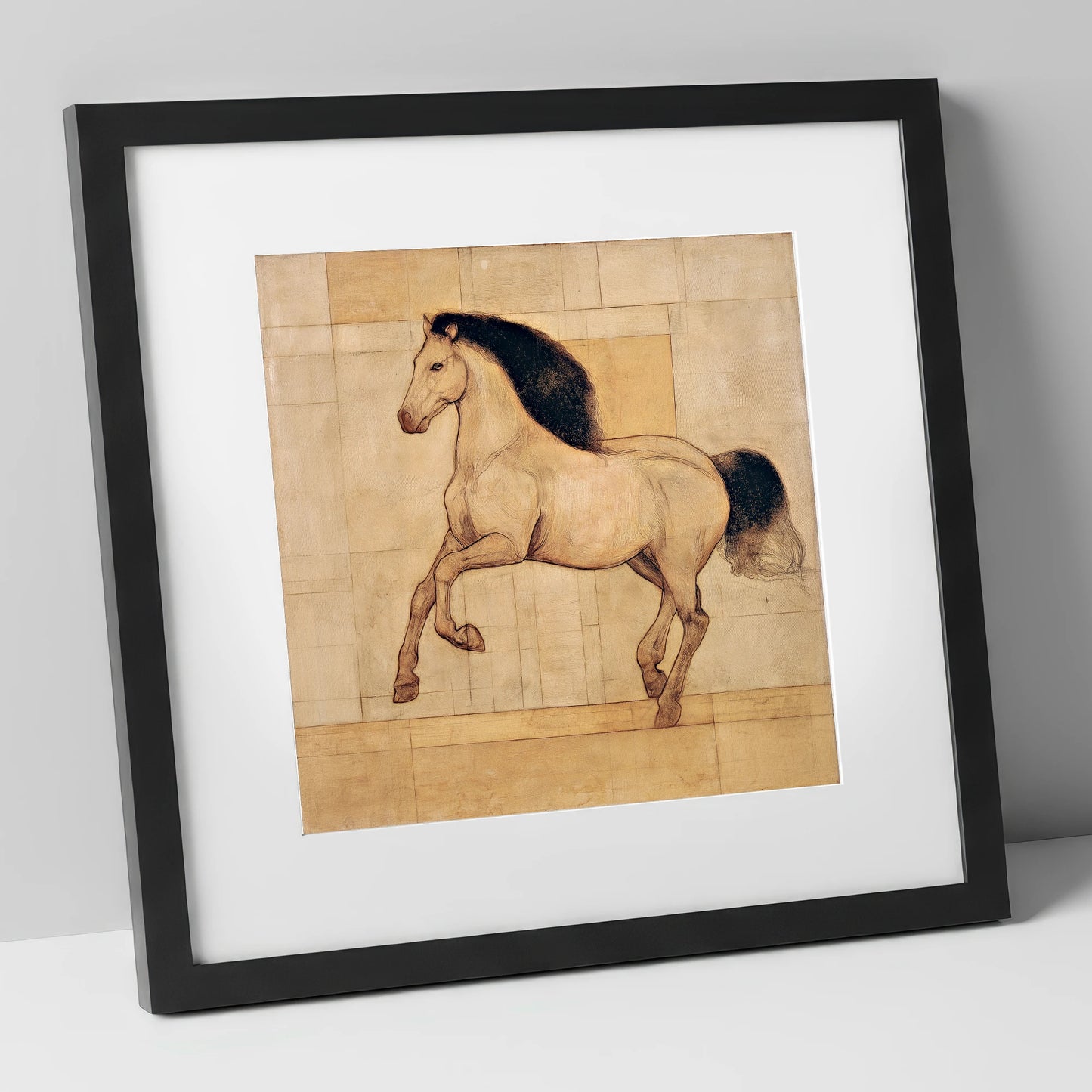 Classical Equine Study horse portrait art print in black frame