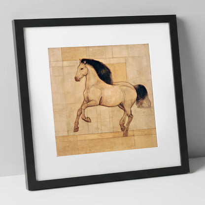 Classical Equine Study horse portrait art print in black frame