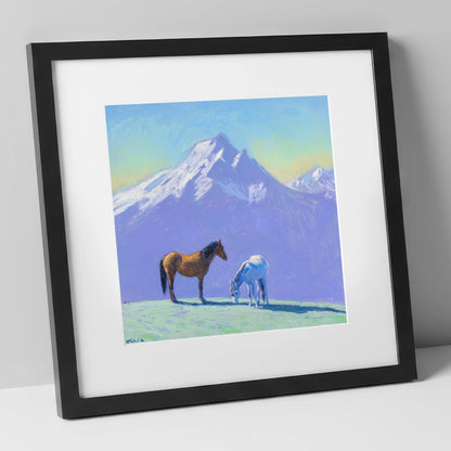 High Country Companions horse landscape art print in black frame