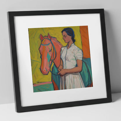 Vibrant Connection horse & rider art print in black frame
