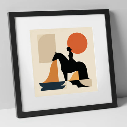 Abstract Equestrian Silhouette horse & rider art print in black frame