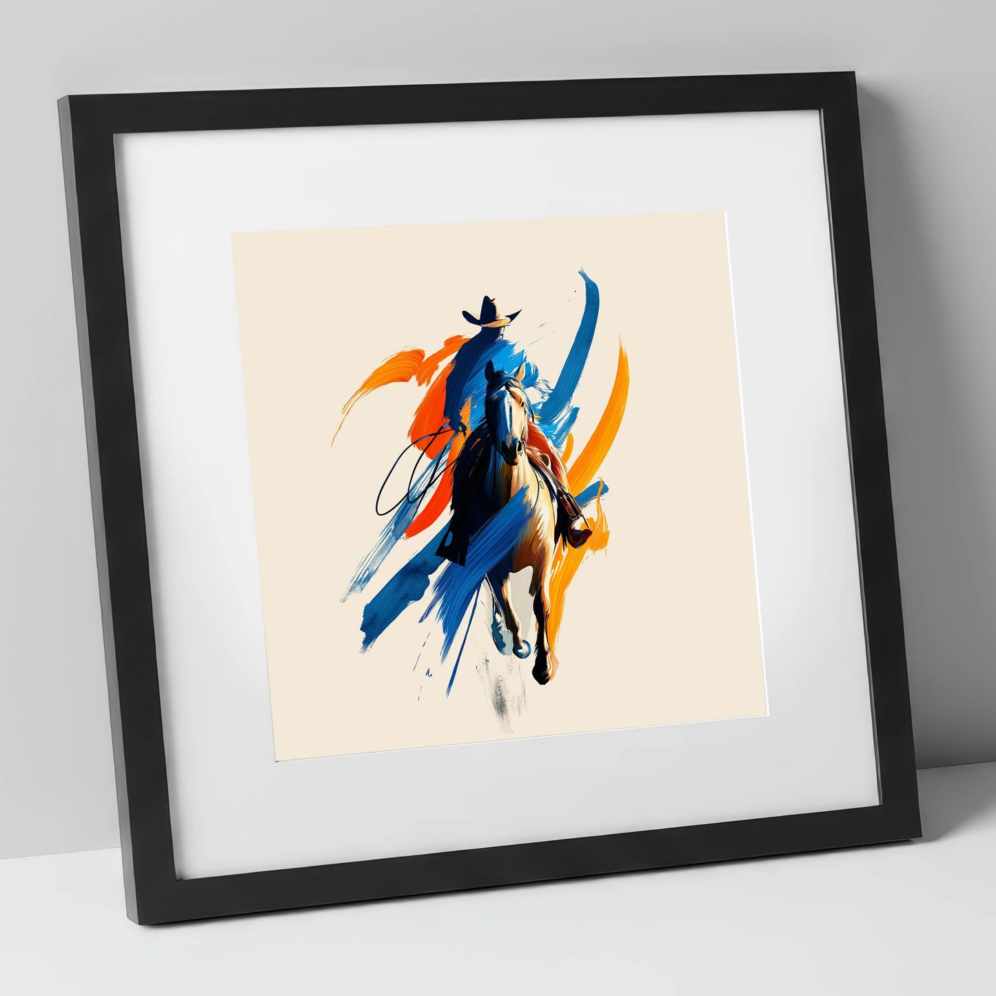 Bold Frontier Spirit western horse art print in black frame