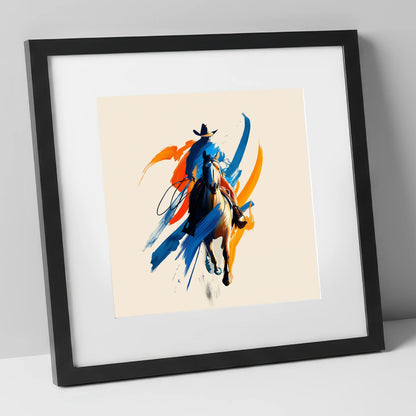 Bold Frontier Spirit western horse art print in black frame