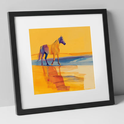 Amber Waters Stride horse landscape art print in black frame
