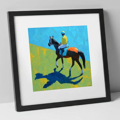 To The Start racing horse art print in black frame