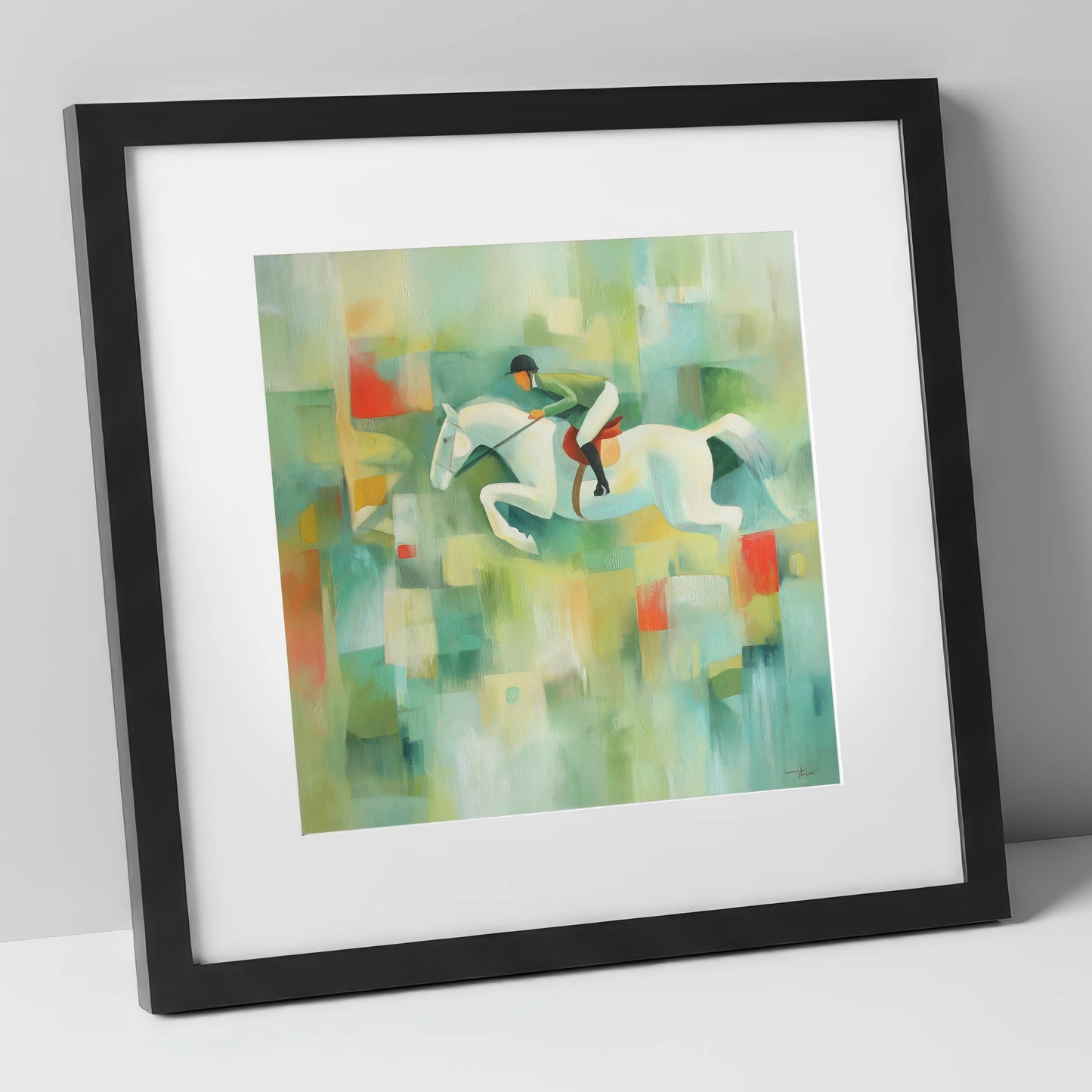 The Modern Leap show jumping horse art print in black frame