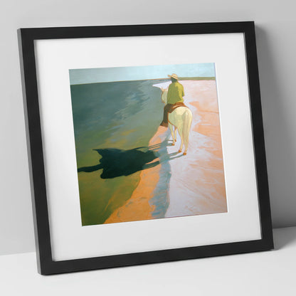Tide Line Shadows beach horse art print in black frame