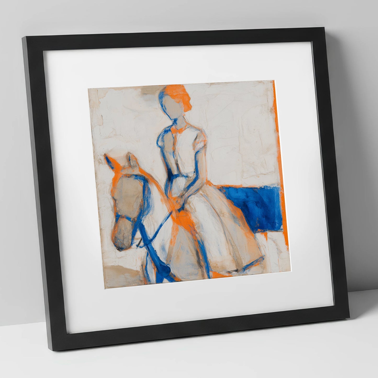 Vivid Connection horse & rider art print in black frame