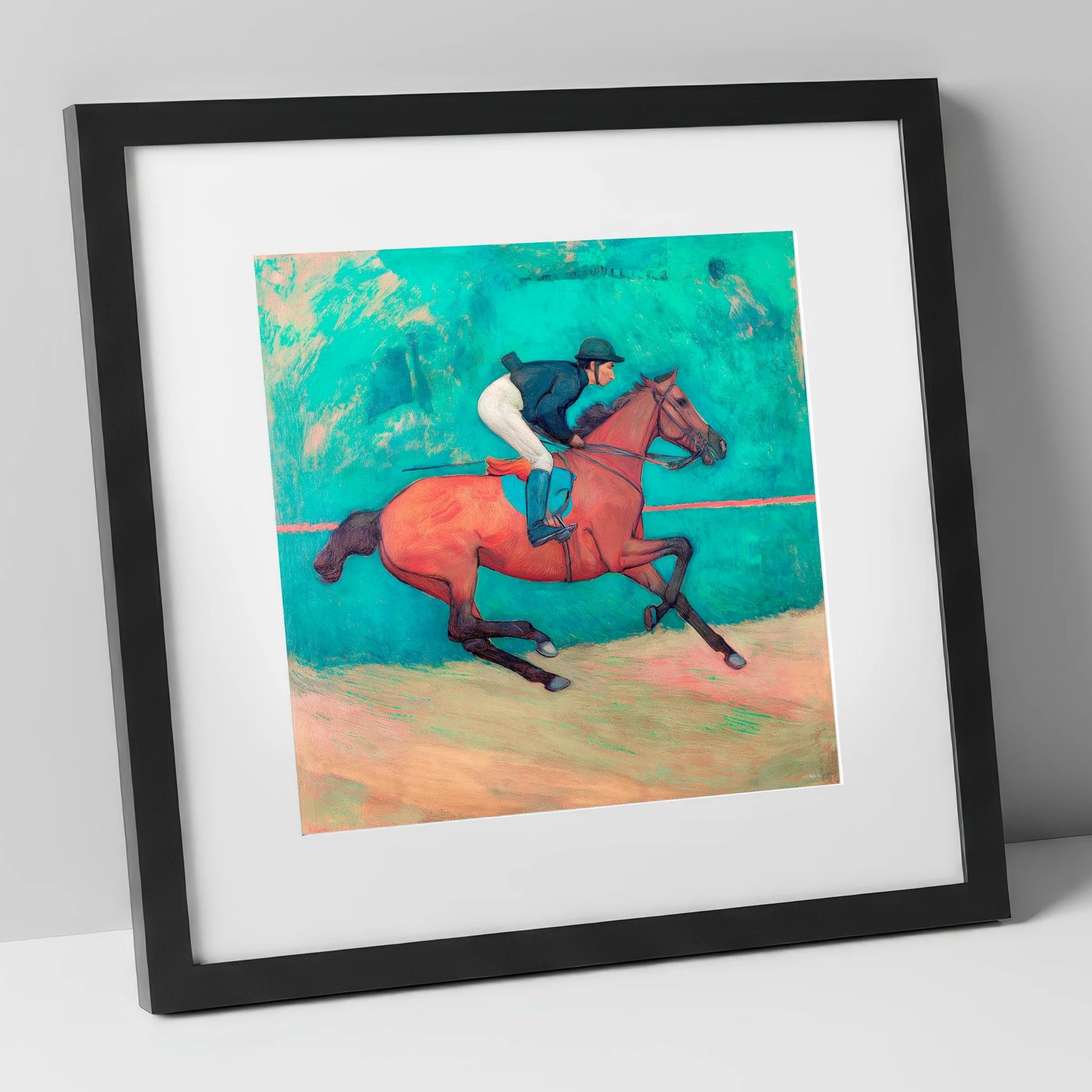 Rhythm in Emerald racing horse art print in black frame