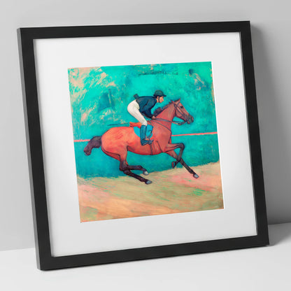 Rhythm in Emerald racing horse art print in black frame
