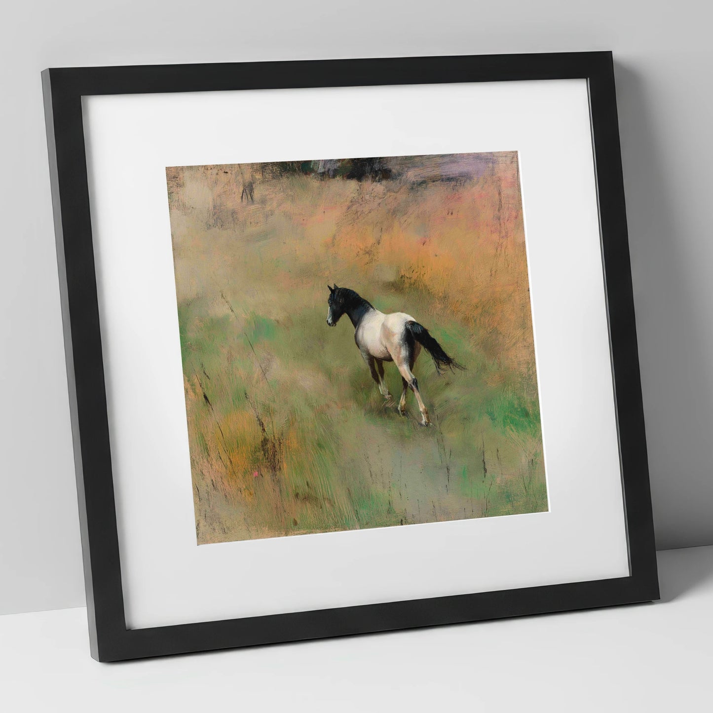 Through the Summer Grass horse landscape art print in black frame