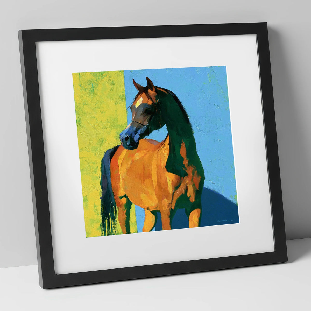 Arabian Horse in Bold Colours horse breed art print in black frame