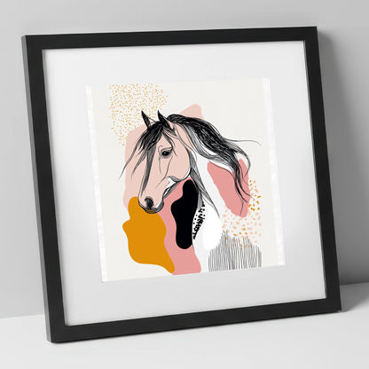 Graphic Equine Elegance horse & rider art print in black frame